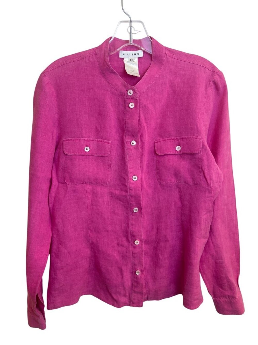 Celine Women's 40 Pink 100% Linen Button Up Shirt Designer Quiet Luxury Classic